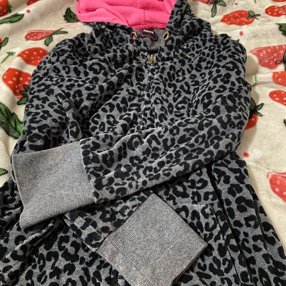 Hot Kiss Gray Leopard Print Blazer with Pink Hood